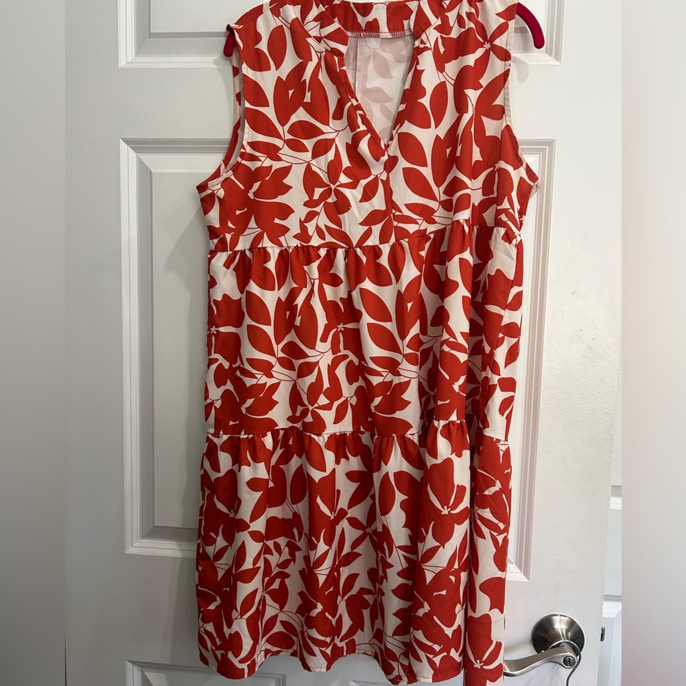 Floral Rust and cream Sleeveless Dress